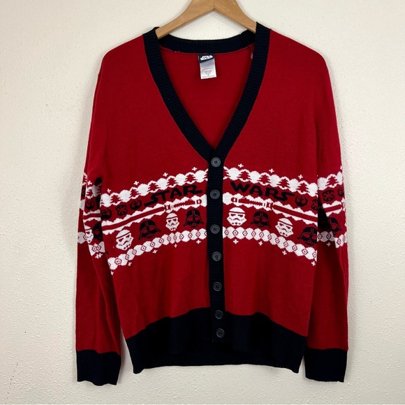 Star Wars Sweaters - STAR WARS Knit Christmas Button Down Cardigan Womens Size Medium